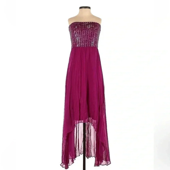 Phoebe Couture 100% Silk Fuchsia Pleated High Low Formal Cocktail Dress Size 2 - Picture 3 of 3
